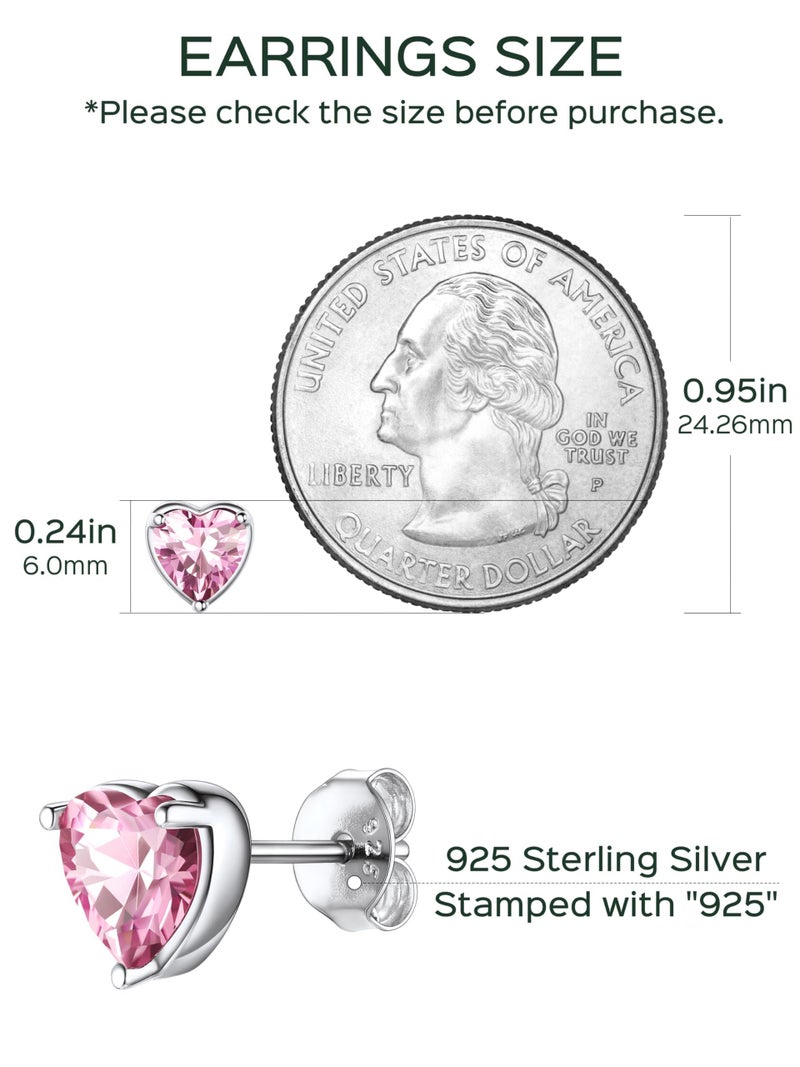 ChicSilver Pink Stud Earrings Heart Stud Earrings Tourmaline October Birthstone Earring Studs, Hypoallergenic Pink Earrings for Women 925 Sterling Silver Earrings - Image 4